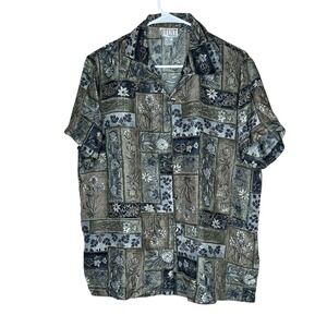 Stunt VTG Blouse‎ Women's LP 100% Silk Artsy Floral Print Button Front Collared